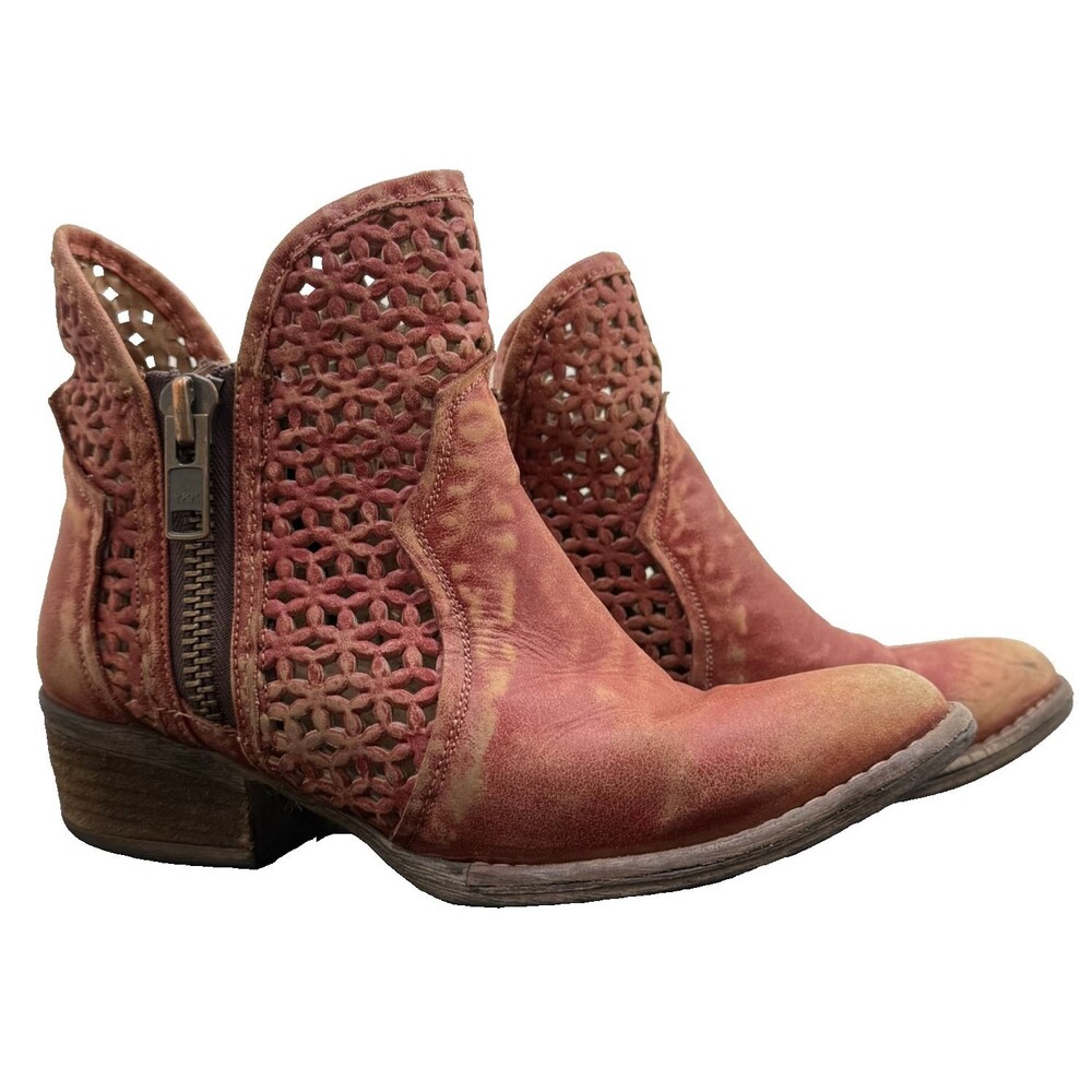 Circle G Corral Western Leather Bootie 8 Distressed Cut Out Cowgirl Ankle Boots